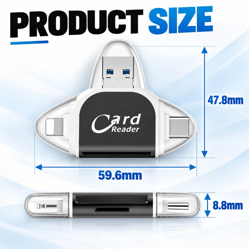 Card reader product dimensions of approximately 59.6 by 47.8 by 8.8 millimeters